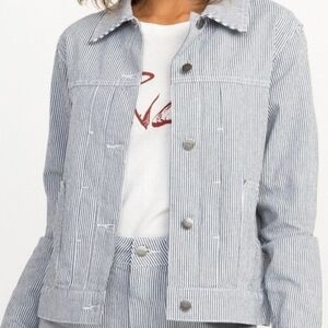 RVCA Striped Jean‎ Jacket - Blue and White